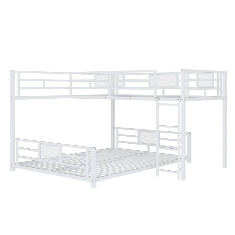 L-Shaped Twin Over Full Metal Bunk Bed in White