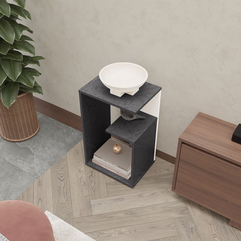 Onix White Melamine Compact Accent Side Table for Living Room or Bedroom - 24.9”(H) x 15.7”(L) x 11.8”(W)