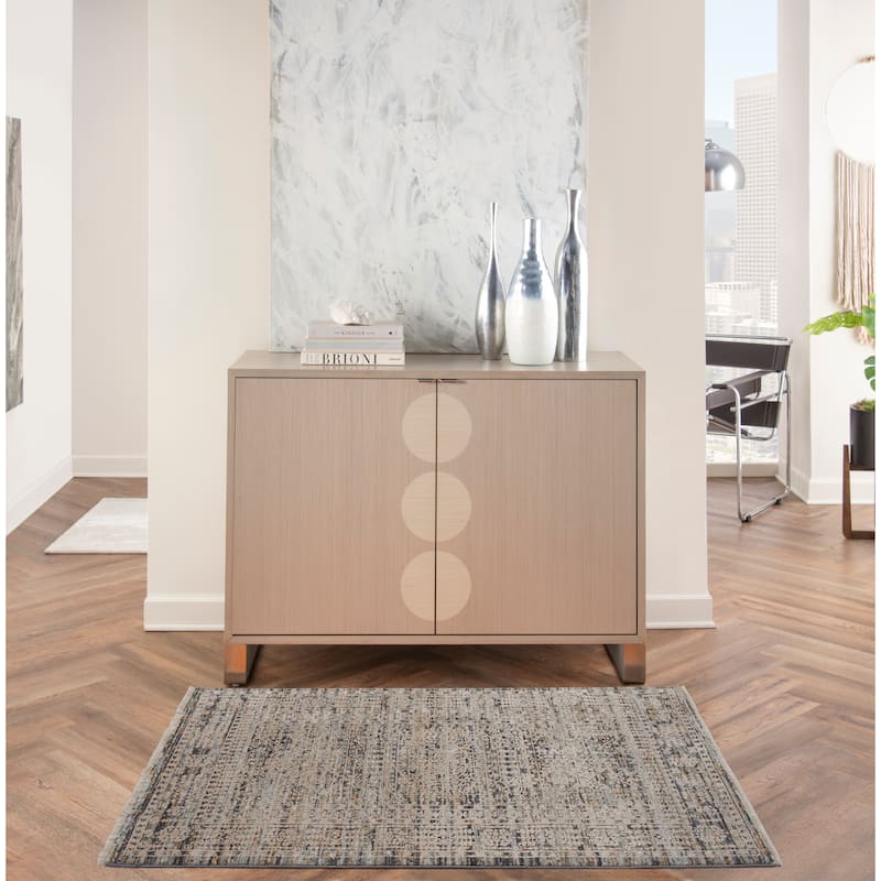 Nourison Nyle Indoor only Grey Geometric Area Rug - 2' 6" x 4' 6" - Blue/Slate/Ivory - Rectangle