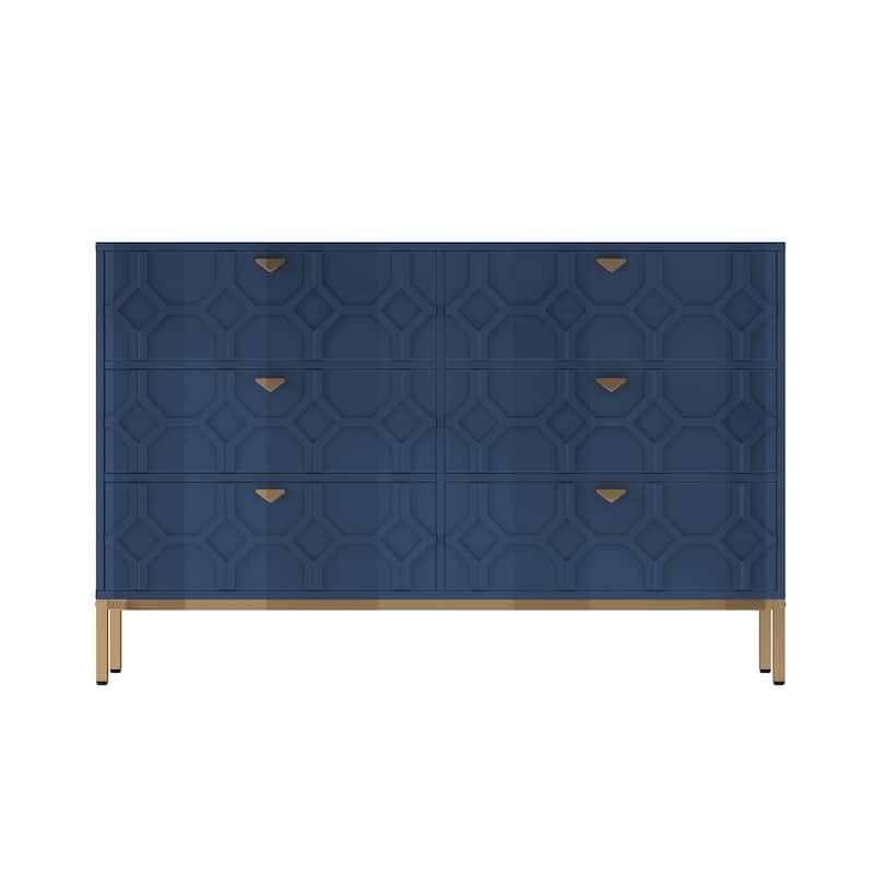 Clihome Wooden Storage 6 Drawer Double Dresser for Bedroom