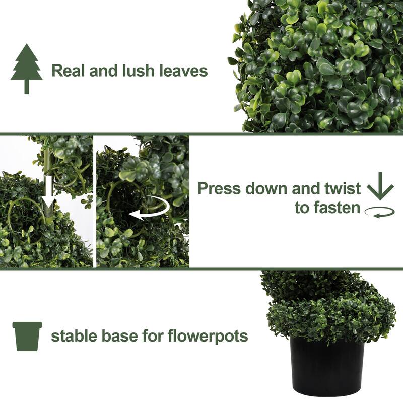 7FT Spiral Topiary Trees Artificial Outdoor Faux Boxwood Plants Large Twisted Green Potted Trees with Dark Green Leaves 1pc/set