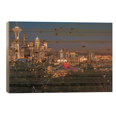 USA, Washington State. Seattle, Night Scene, Mount Rainier, Print On Wood by George Theodore - Multi-Color