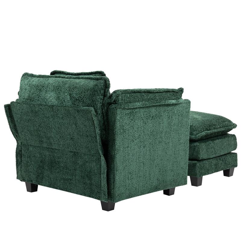 Boucle Oversized Sofa with Ottoman, Double Deep Cushion, Thick Armrests, and High-Resilience Sponge