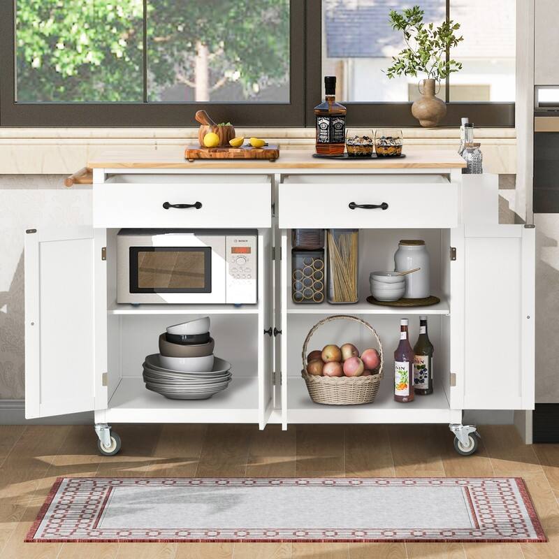 Homestyles Kitchen Island Finish with Wood Top Kitchen Cart - White