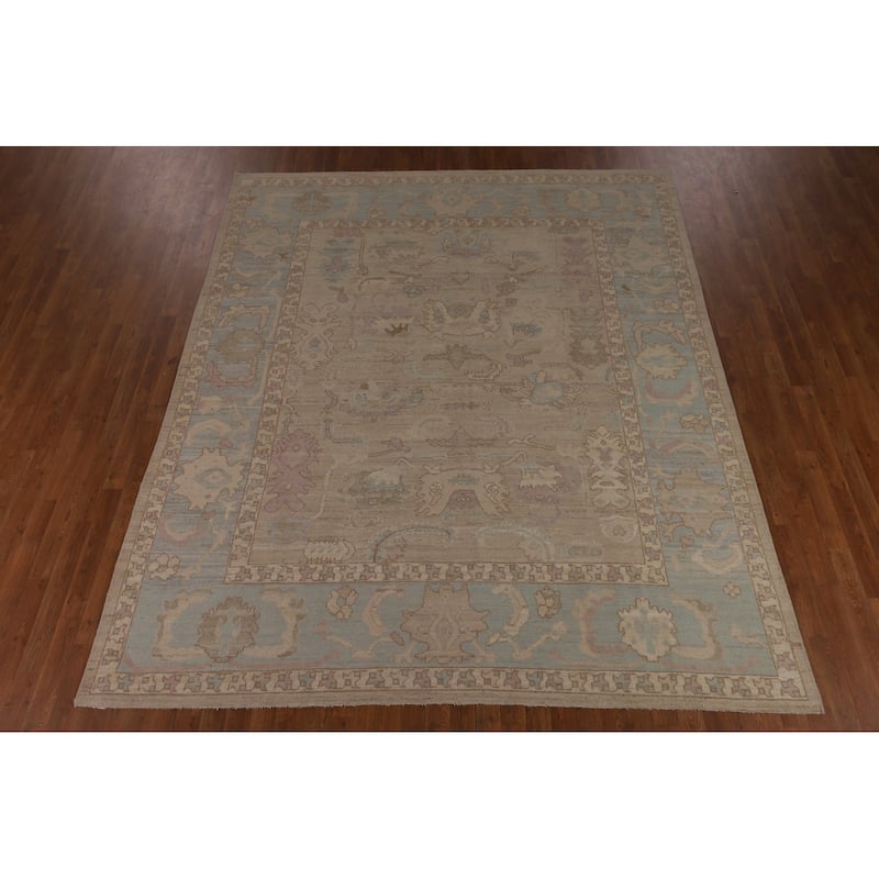 Oushak Turkish Area Rug Hand-Knotted Floral Wool Carpet - 8'1"x 9'6"