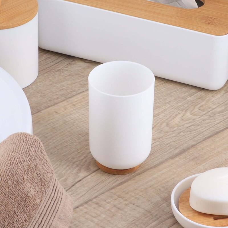 PADANG White Vanity Bath Tumbler Cup or toothbrush Holder - White Bamboo - 10 Fl oz