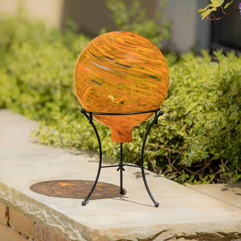 10" Art Glass Aqua Confetti Gazing Ball with Stand - Yellow