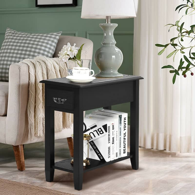 Space-Saving 2 Tier End Table with Drawer and Shelf for Living Room