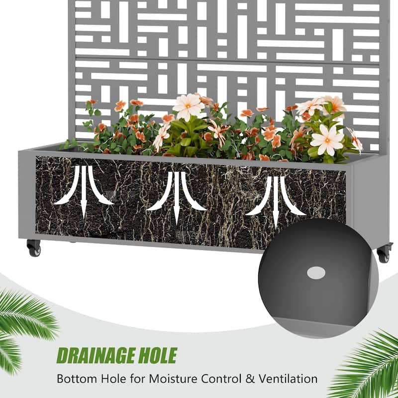 Metal Movable Planter Box with Trellis Privacy Screen Lockable Wheels