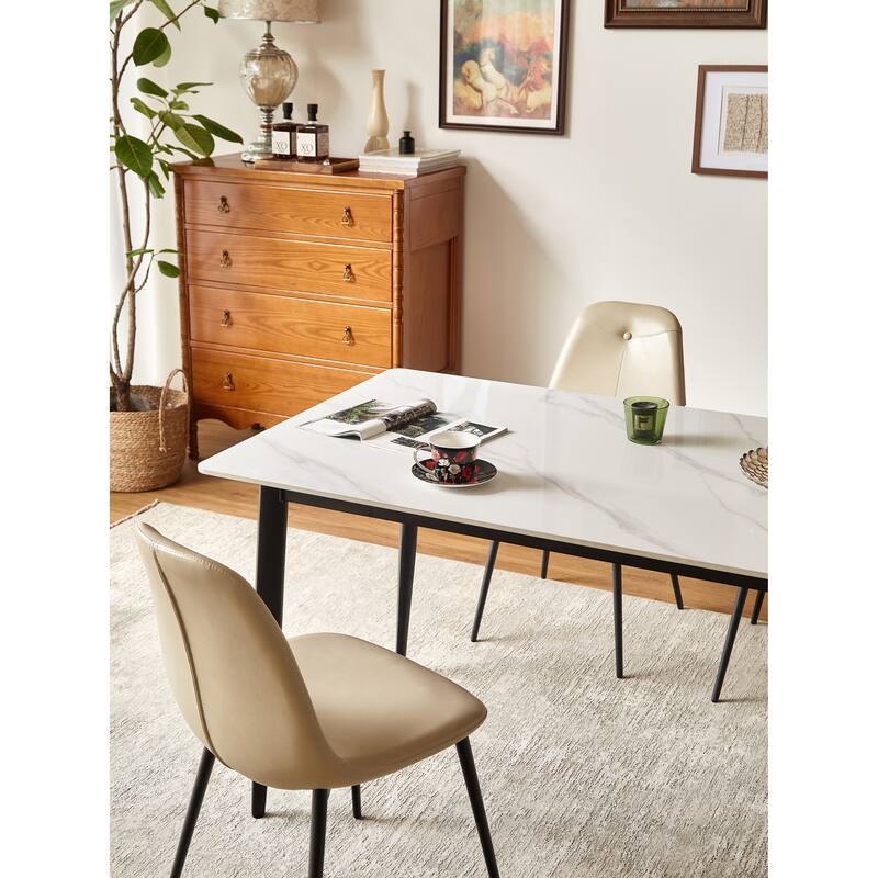 Dining Table 55" Rectangular Kitchen Table with Porcelain Table Top and Metal Legs,Table for 4,Dinner Table,Table Only