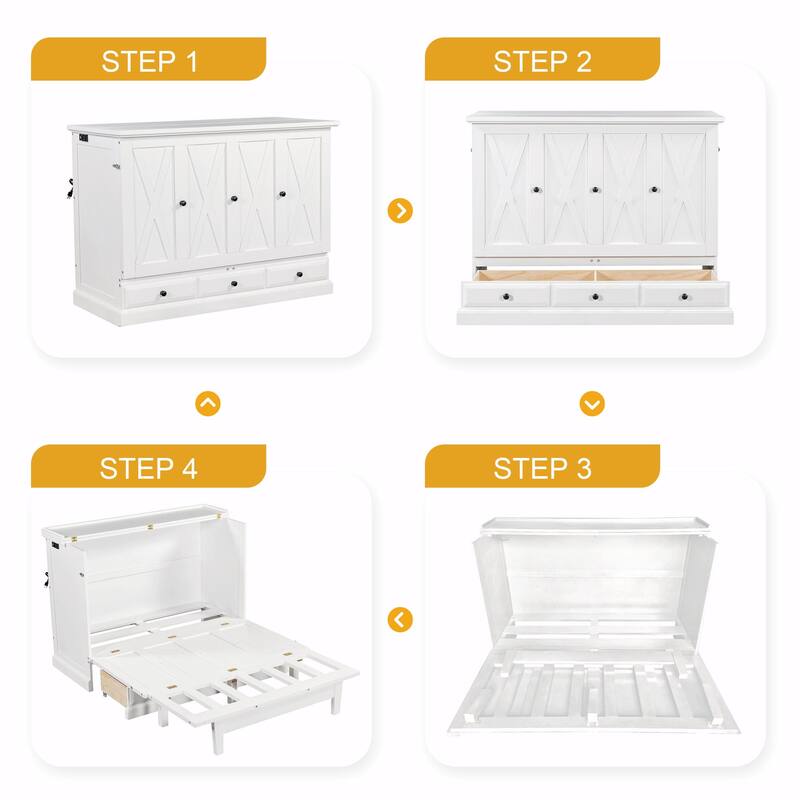 Solid Pine Murphy Bed Chest - Cube Cabinet Bed with Charging Station and Large Storage Drawer