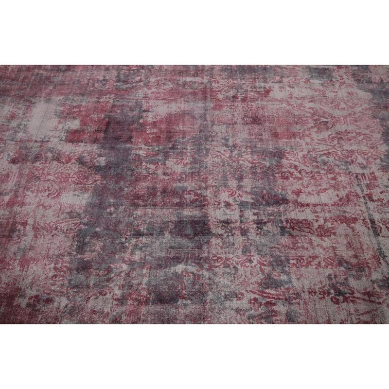 All-Over Red Gray Abstract Indian Area Rug Hand-Knotted Wool Carpet - 7'11"x 9'9"