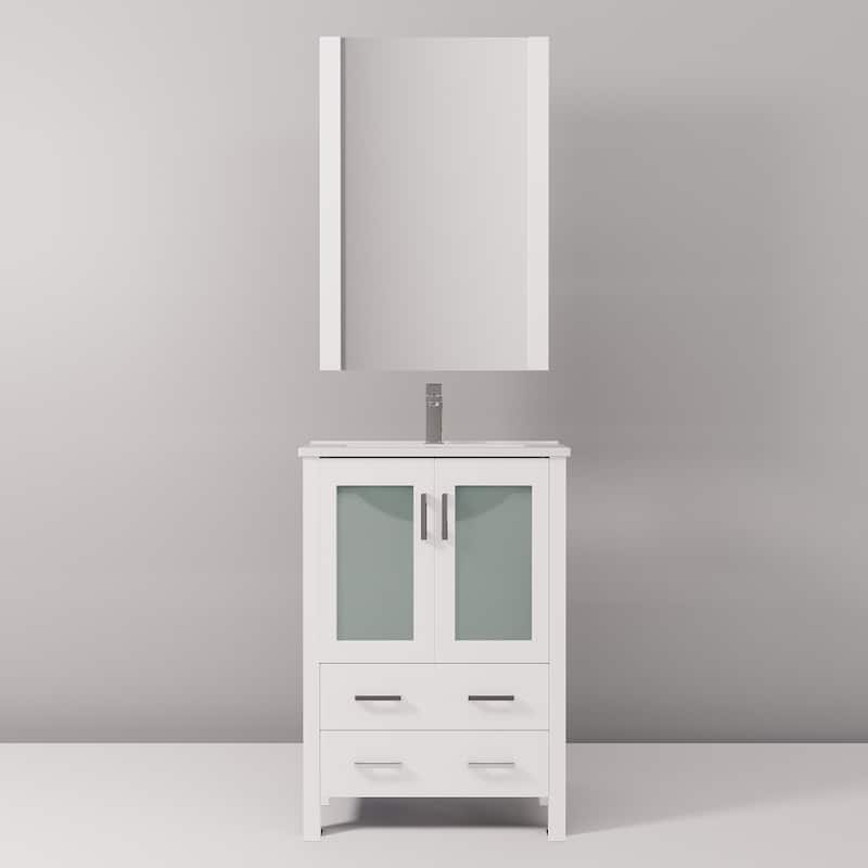 24-Inch Bathroom Vanity with Ceramic Top, Chrome Faucet, Mirror Included - Scratch & Stain Resistant