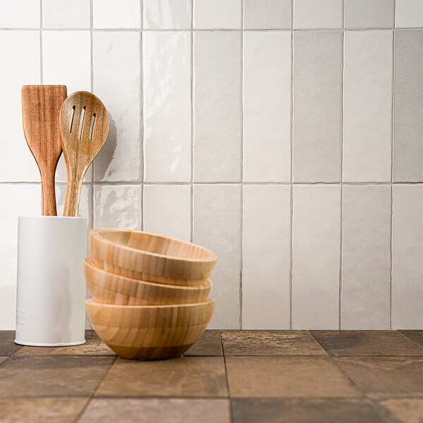 The Tile Life Zellige 2.5 x 8 Subway Blanco Glossy Ceramic Wall