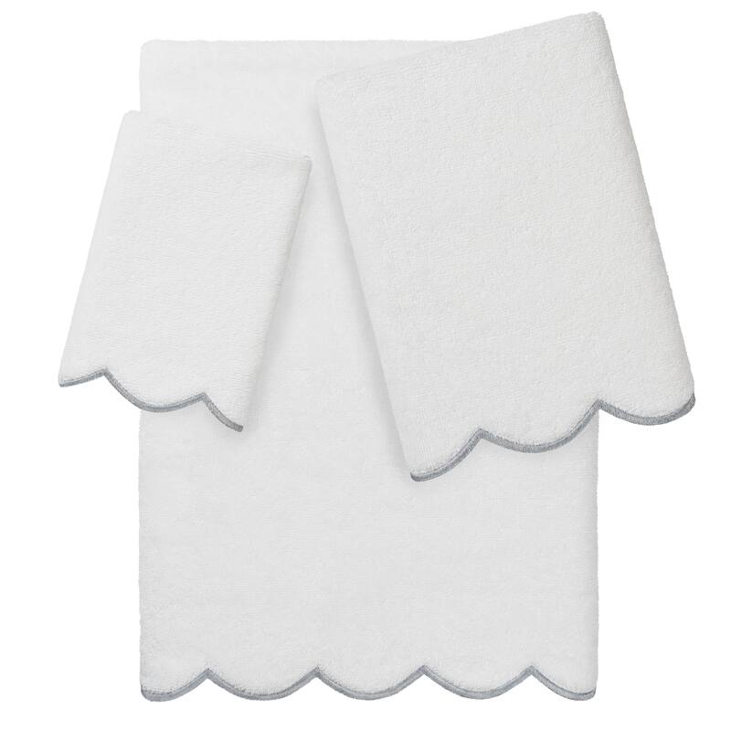 Authentic Hotel and Spa 100% Turkish Cotton ADORNIA Scallop Towel Set - White/Grey - 3 Piece Set