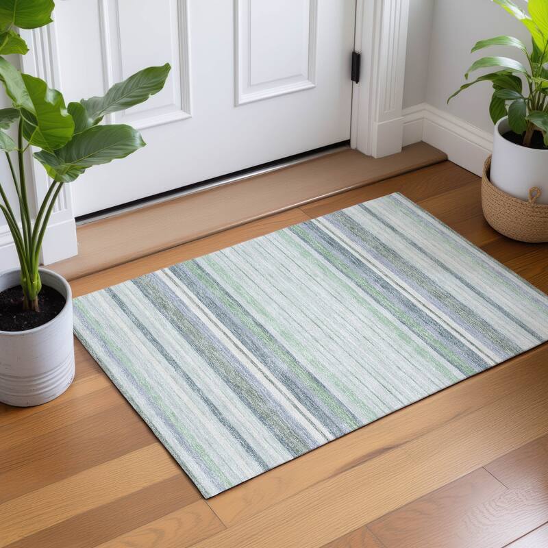 Machine Washable Indoor/ Outdoor Modern Stripes Chantille Rug
