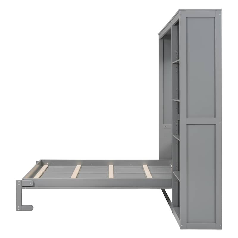 Queen Size Murphy Wall Bed with Adjustable Shelves, Space-Saving Foldable Design, Dual Piston Metal Mechanism
