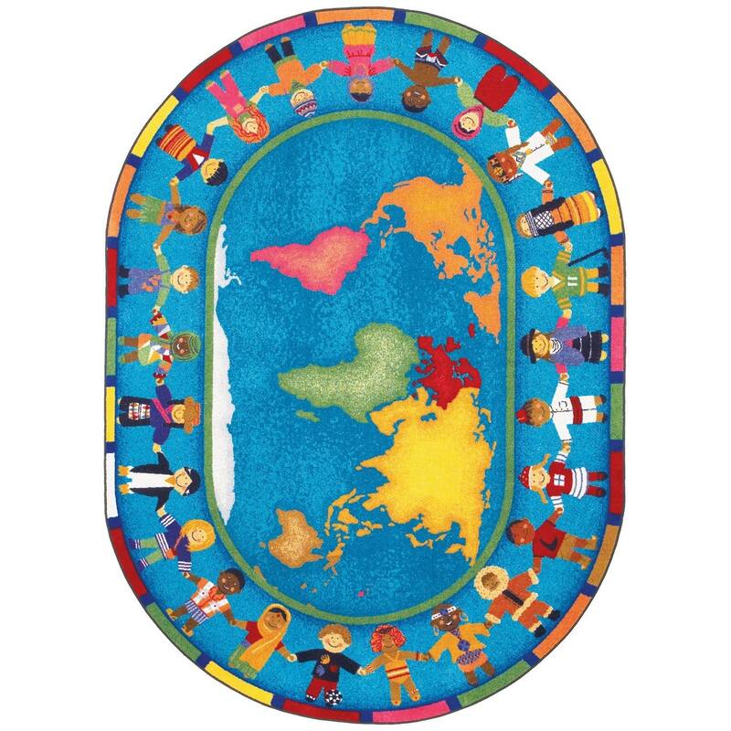 Hands Around the World Multi Educational Oval Nylon Area Rug - 8x11