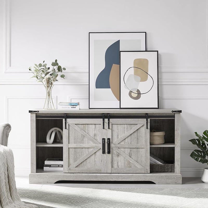 Farmhouse Fireplace TV Stand, Rustic Entertainment Center