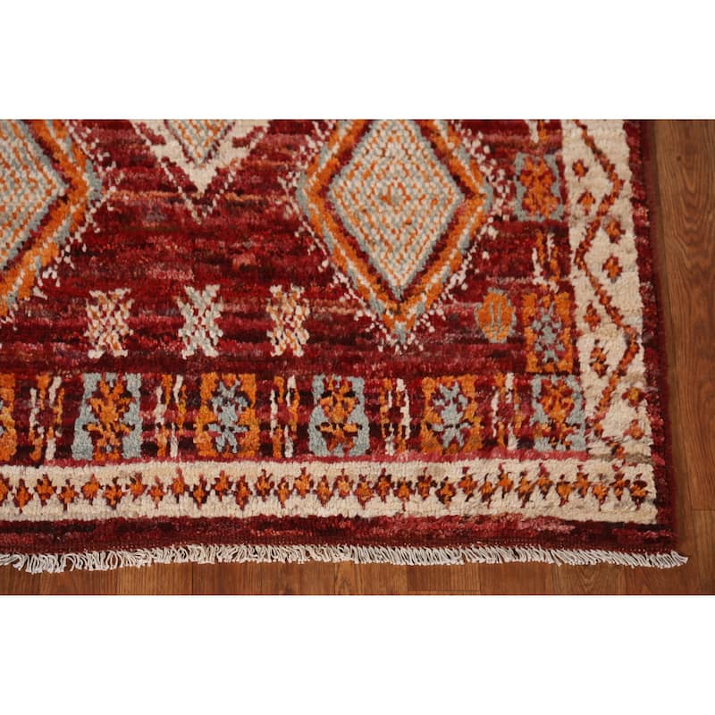 Red Geometric Moroccan Oriental Rug Hand-Knotted Wool Carpet - 3'9" x 6'5"