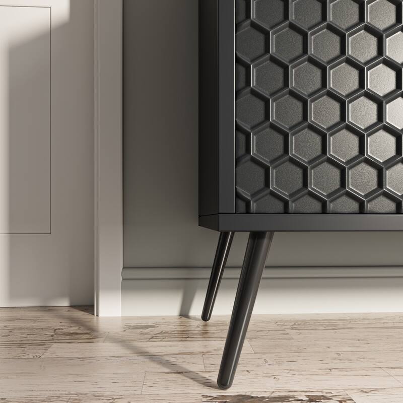 Modern Honeycomb Storage Cabinet Sideboard with Two-Tone Finish, Entryway Accent Cabinet with Adjustable Shelves