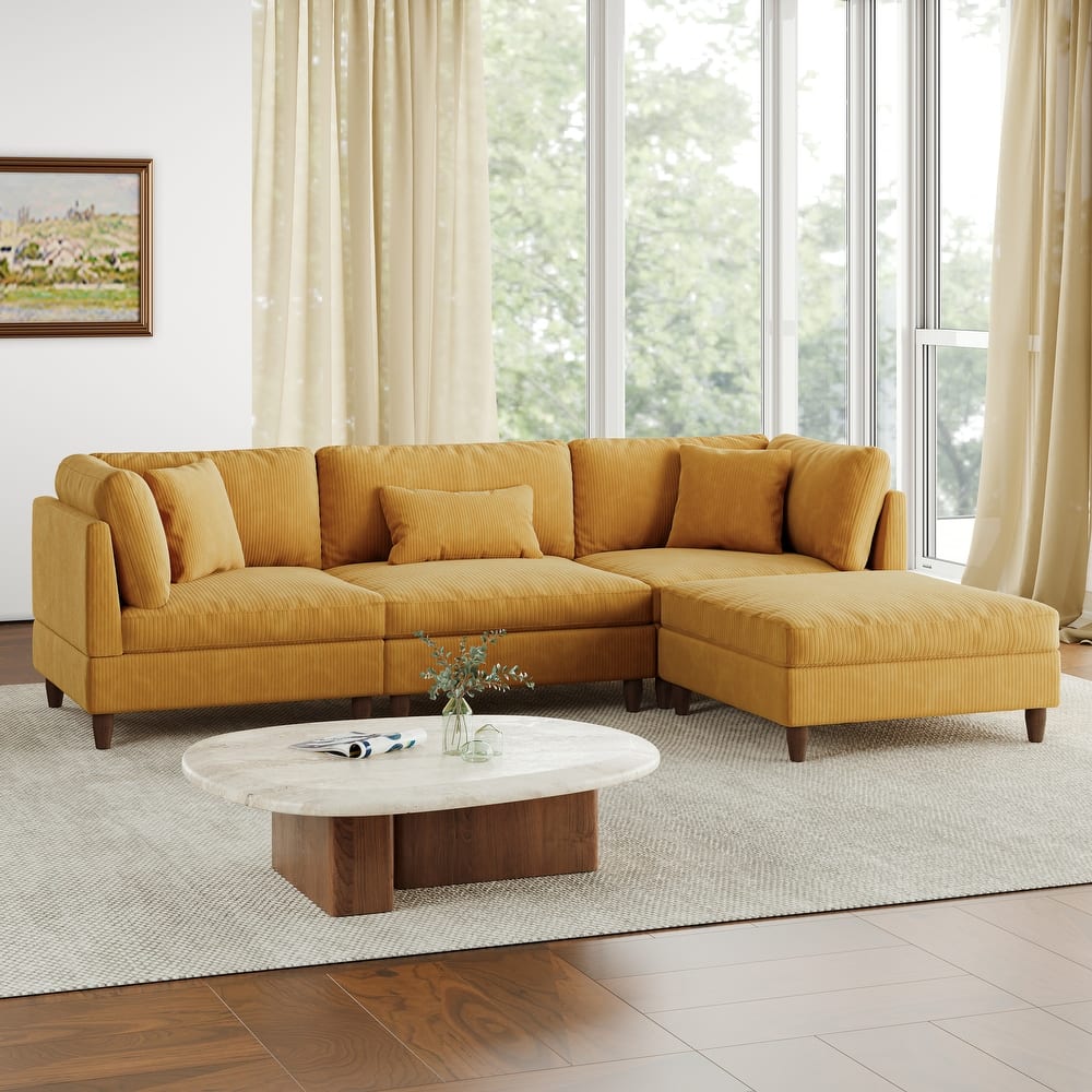 112" W Modern Upholstered Corduroy Modular Sectional Sofa