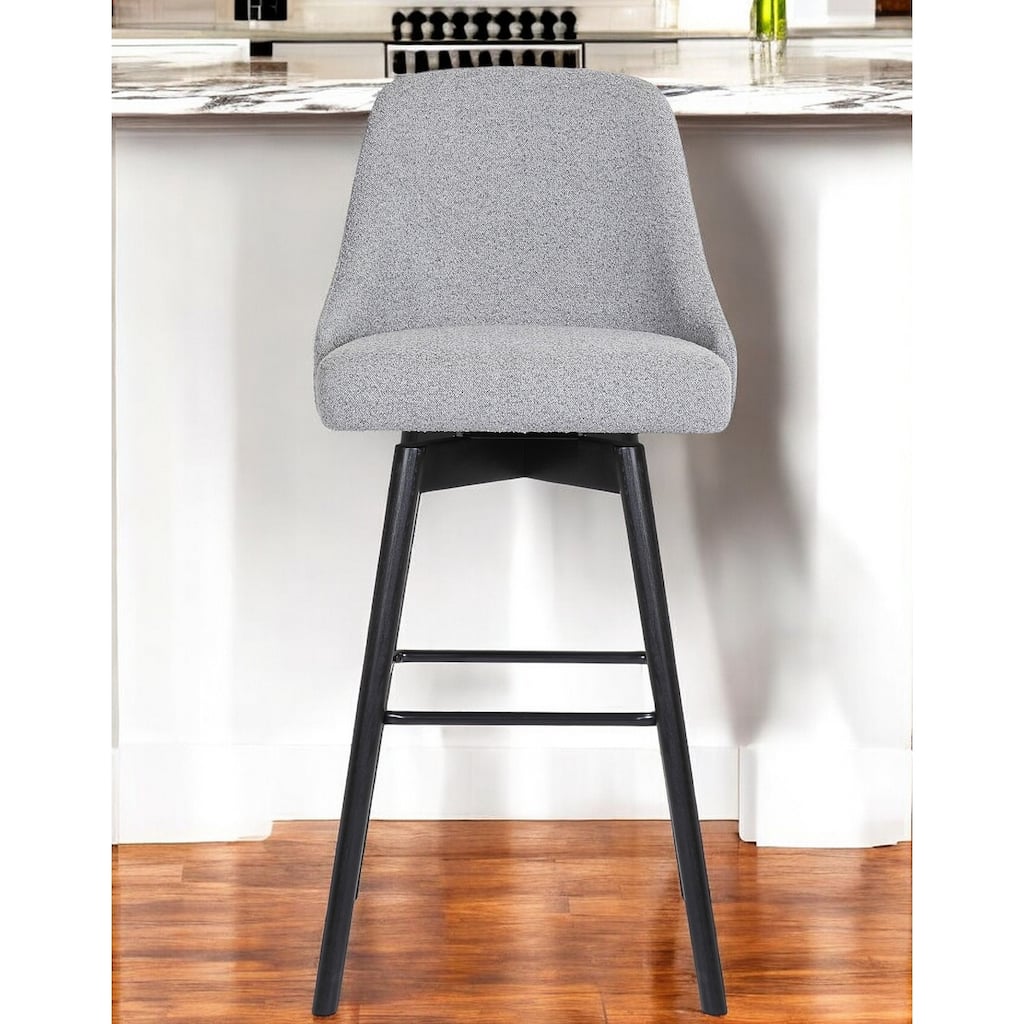 30" Light Gray and Black Fabric with Solid Wood Swivel Bar Height Bar Chair