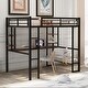 preview thumbnail 11 of 10, Full Size Loft Bed with Long Desk and Shelves in Black Metal & MDF