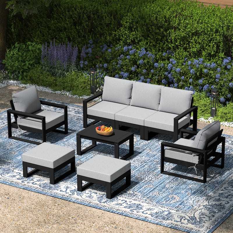 Endless Patio Sectional 8-Piece Lounge Sofa Set with Black Frame