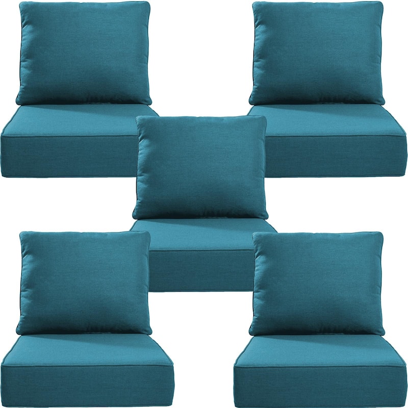 Gymojoy 24"x24"x6" Thick Cushions & Pillows Set - Deep Seat Indoor/Outdoor Water & Fade Resistant - Peacock Blue - Five Sets