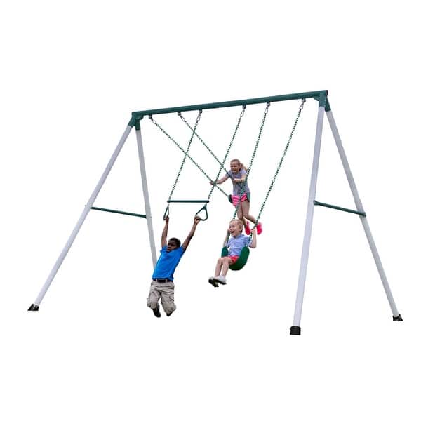 slide 2 of 10, Backyard Discovery Big Brutus Galvanized Steel Swing Set, Belt Swings - 13'2" x 9'7" White - Swing Set - 13'2" x 9'7" - Kids