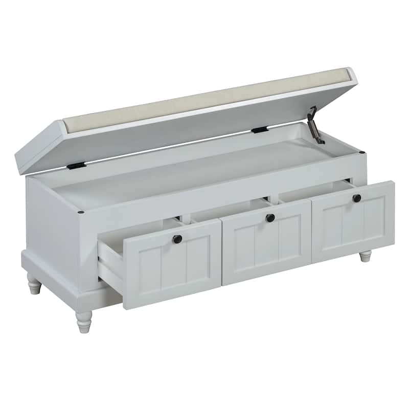 Shoe Bench with Lift Top Cushion Seat & Hidden Space, Entryway Shoe Storage Bench with 3 Drawers, Bedroom End of Bed Bench