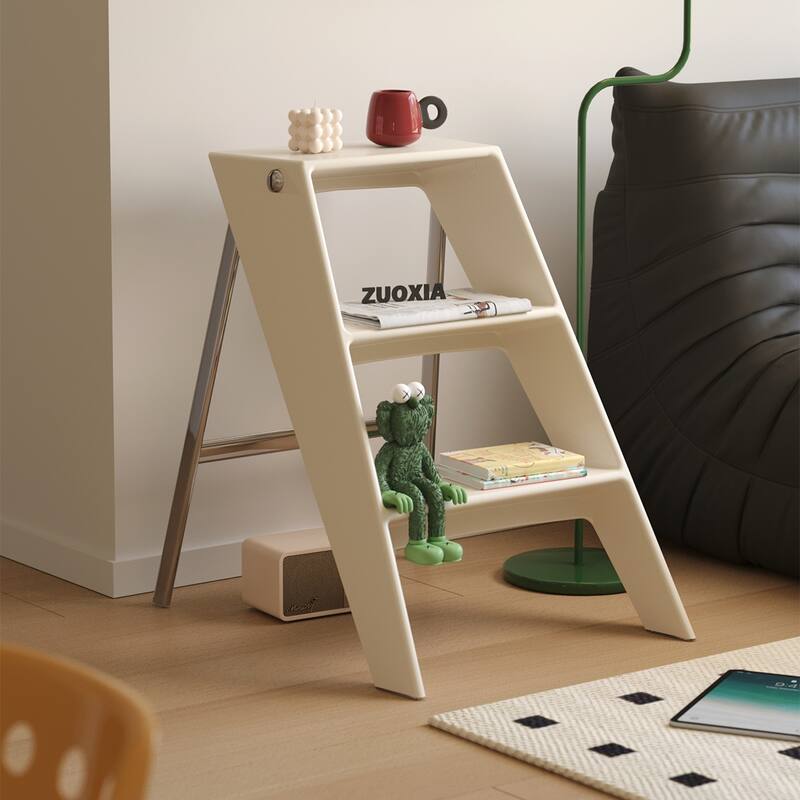 Home Folding Ladder Frame Indoor Multi-Functional Thick Folding Ladder Stool Simple Creative Anti-Slip Plastic Edge