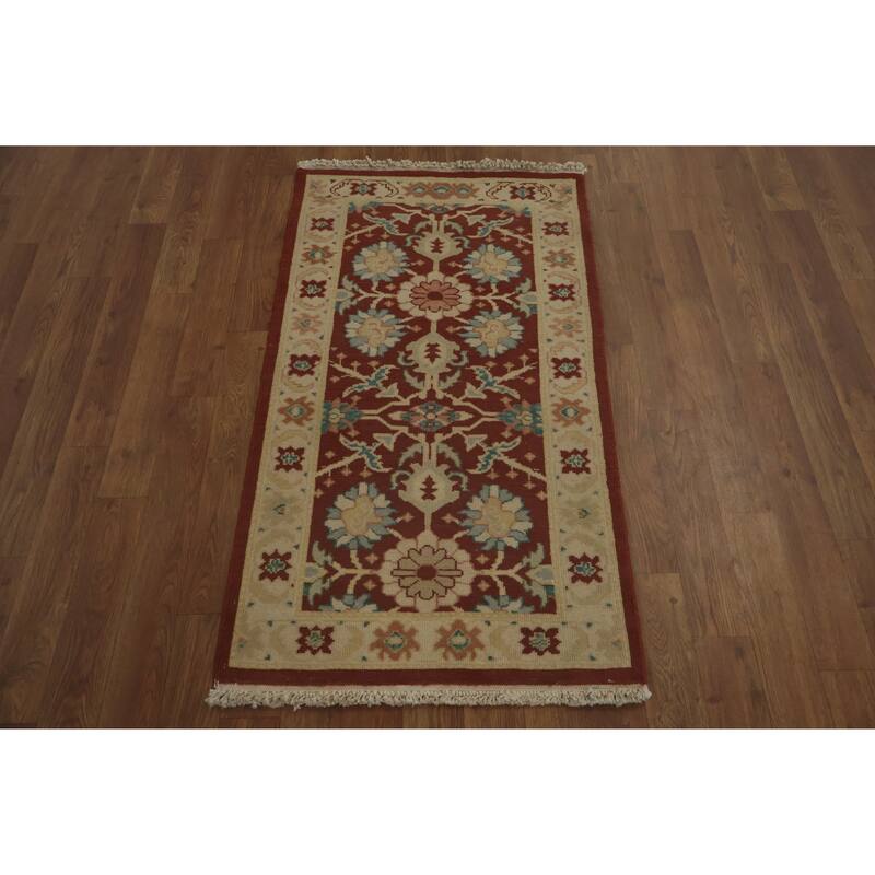 Hand Knotted Oriental 100% Wool Carpet Traditional All-Over Oranges & Rust Ziegler Area Rug - 3' 8'' X 2' 0''