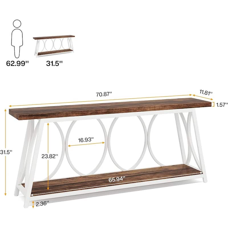 Particle Board Console Table Metal Frame with Shelf - 70.87” L x 11.81” W x 31.5” H