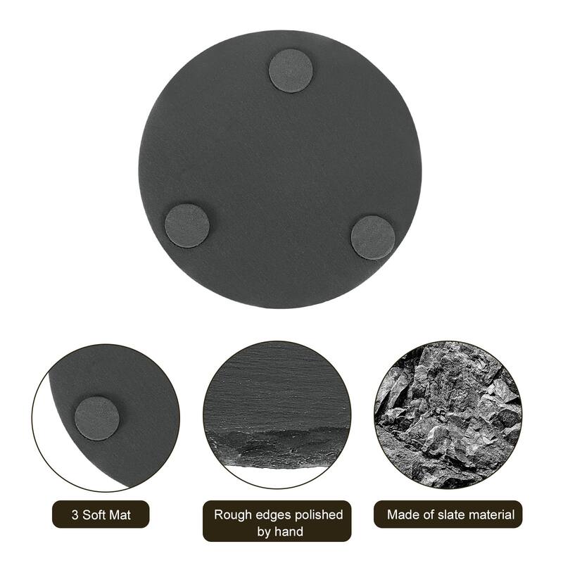 Round Slate Drink Coasters, 4 Inch Black Slate Stone Coasters