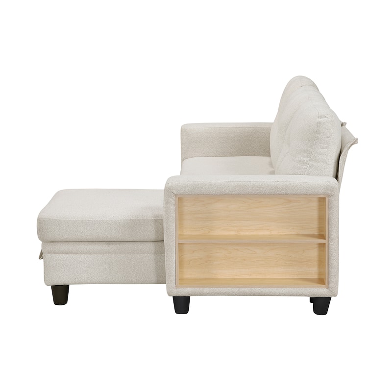 Hazel Boucle Sectional Sofa - Reversible Chaise, Pull-out Bed, Shelves