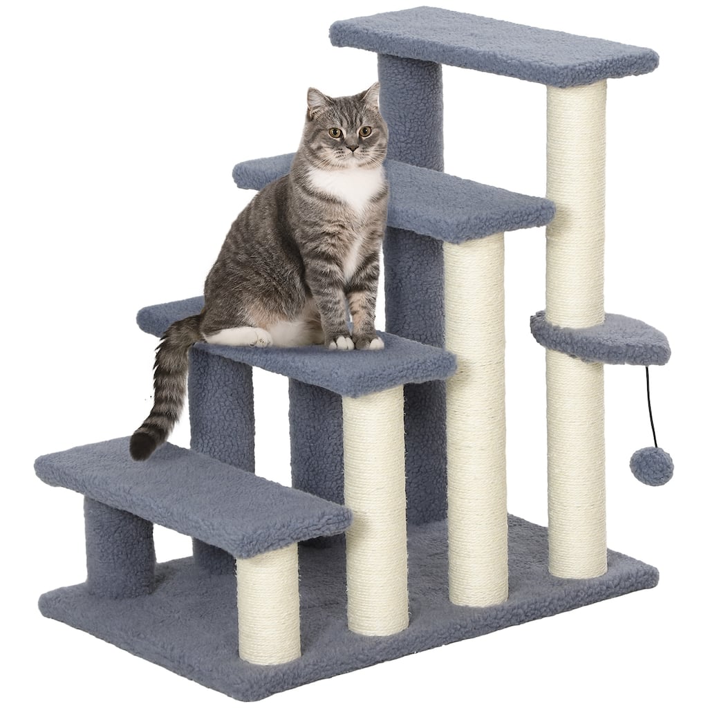 Anmytek Plush Cat Tree with Play Features Multi Functional Pet Activity Tower for Climbing Scratching and Resting