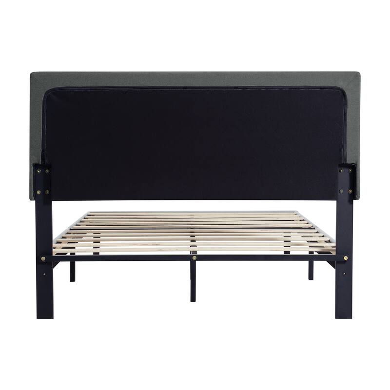 Upholstered Platform Bed Frame with Button Tufted Linen Fabric Headboard