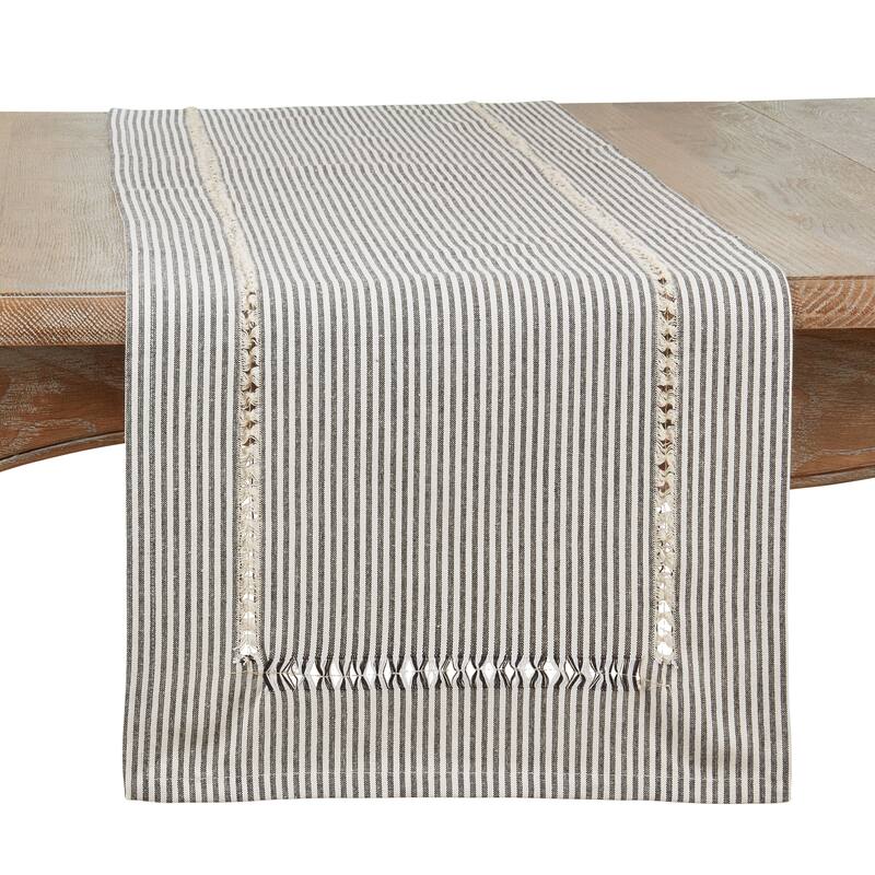 Stripe Hemstitch Design Table Runner - 16"x108" - Black/White