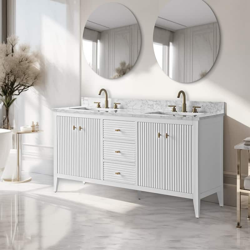 Vanity Art 60" Double Sink Bathroom Vanity Cabinet with Engineered Marble Top