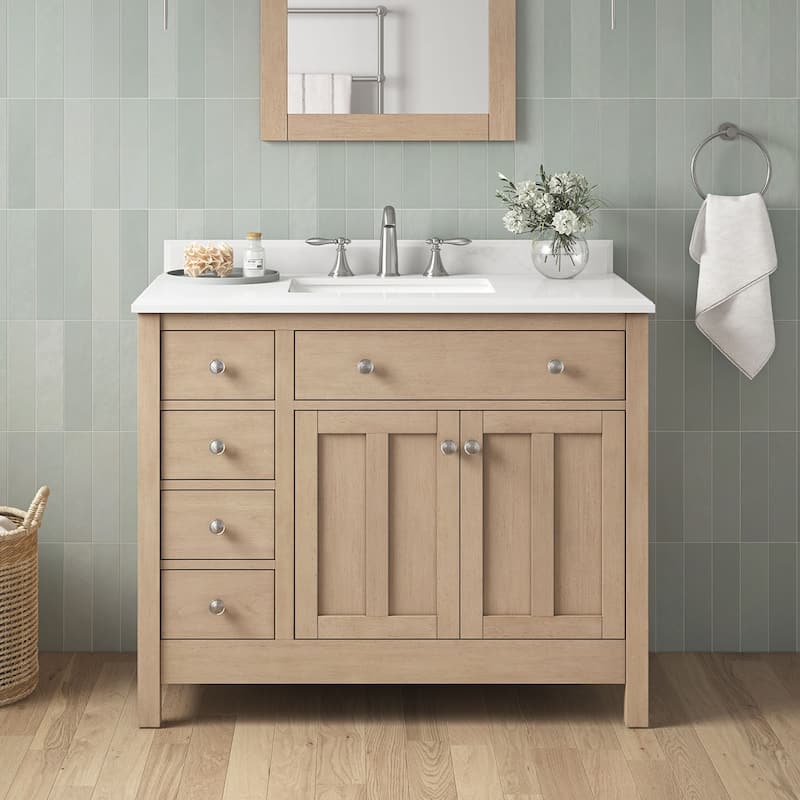 OVE Decors Newcastle 42 in Undermount Single Sink Vanity with Marble Top - Tan