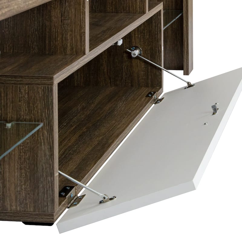 Brown+White 51" TV Stand with Glass Shelf & LED for TVs Up to 55"