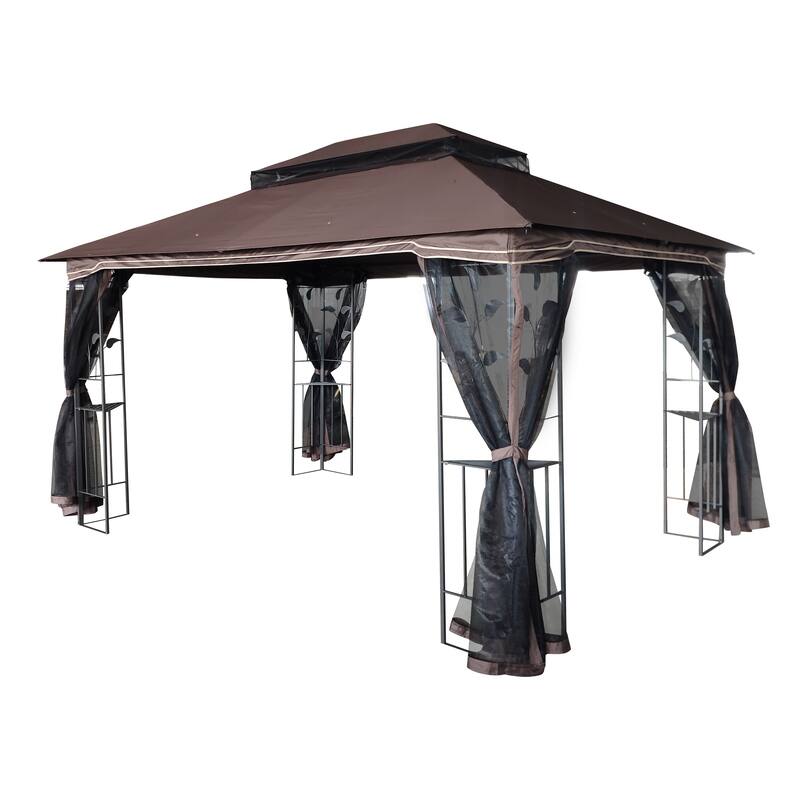13x10 Outdoor Gazebo Canopy Tent With Ventilated Double Roof And Mosquito net for Lawn(Detachable Mesh Screen On All Sides)