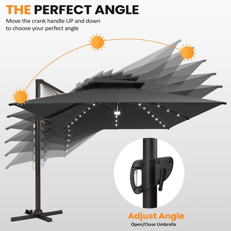 10X13 FT Outdoor Cantilever Patio Umbrella Solar LED Light with Rod Base