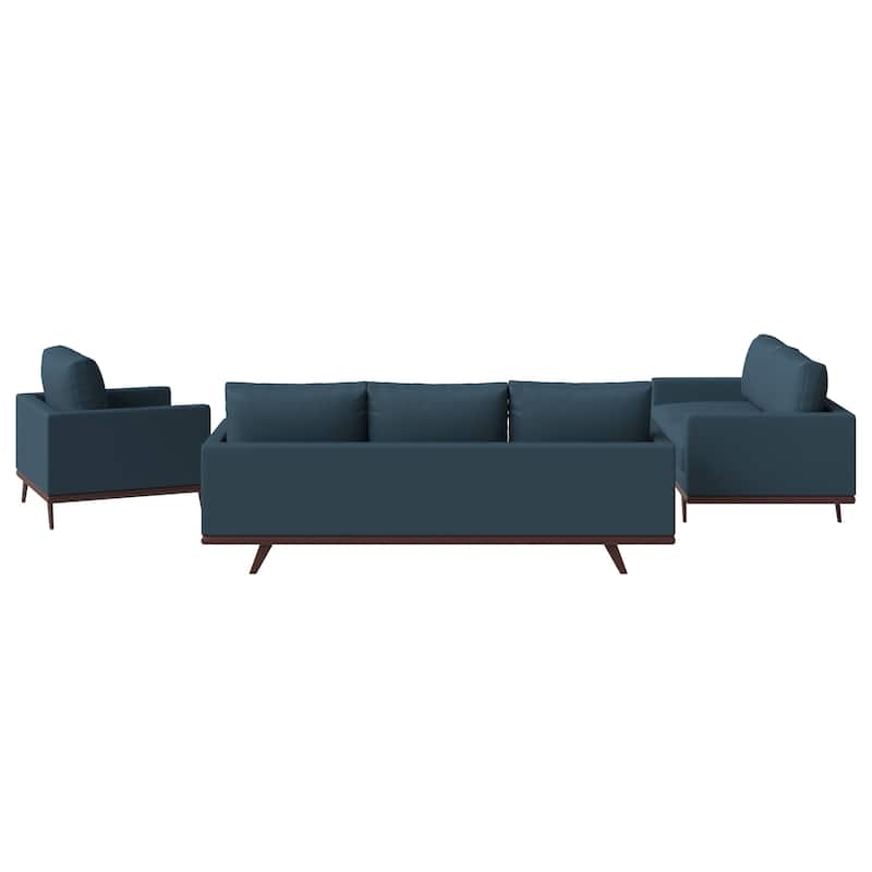 3-Piece Sofa Set Upholstered in Leather with Birch Wood Base Chester Collection