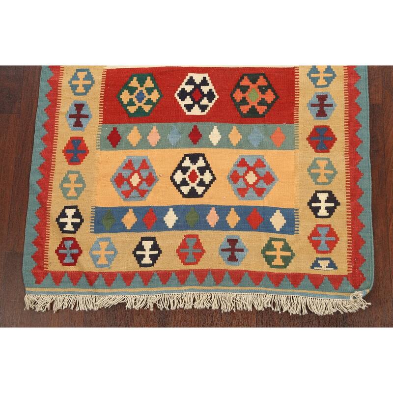 South-western Tribal Kilim Shiraz Persian Wool Area Rug Flat-woven - 3'5" x 5'0"