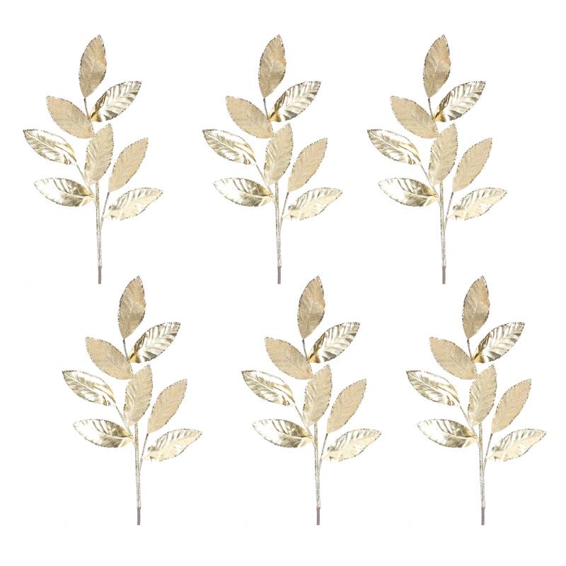 Glittered Leaf Spray (Set of 6) - Gold