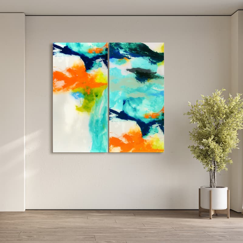 "Tidal Abstract' Glass Wall Art Printed on Frameless Free Floating Tempered Glass Panel