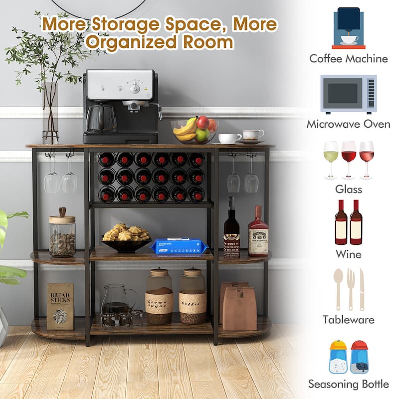 Gymax Wine Rack Table Coffee Bar Cabinet Freestanding Liquor Stand